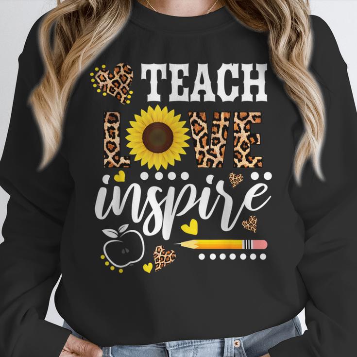 TEACH LOVE INSPIRE Teacher Sunflower Appreciation Women Crewneck Sweatshirt, funny design