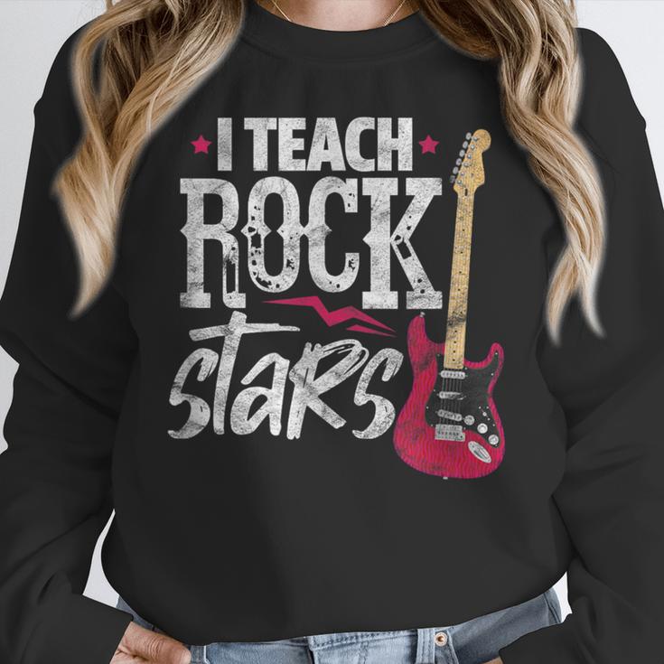 I Teach Rock Stars Music Teacher Guitar Player Women Crewneck Sweatshirt, funny design