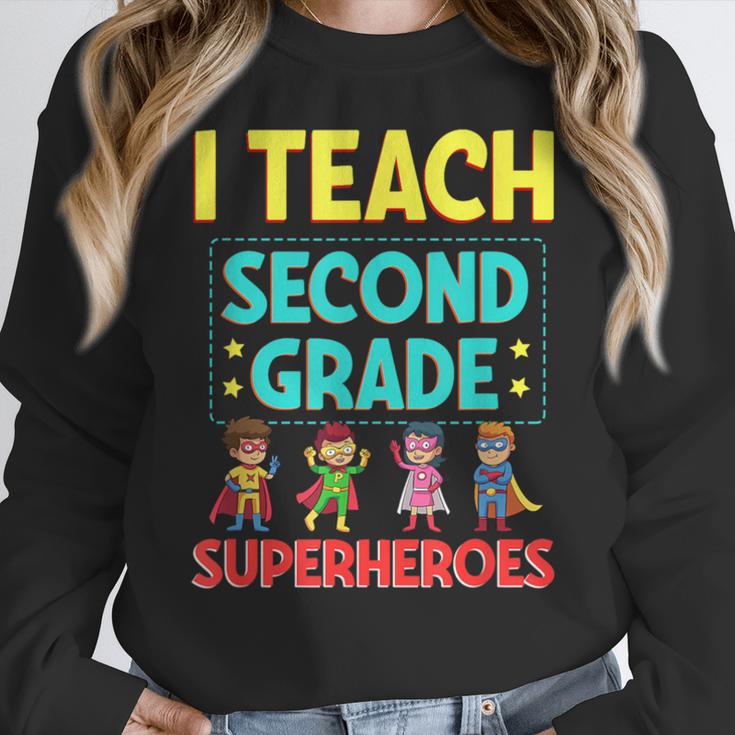 I Teach Second Grade Superheroes Teacher Superhero Women Crewneck Sweatshirt, funny design I Teach Second Grade Superheroes Teacher Superhero Women Crewneck Sweatshirt, funny design