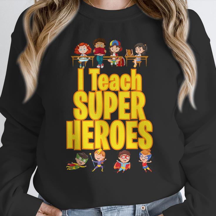 I Teach Super Heroes Comic Book Hero Teacher School Women Crewneck Sweatshirt, Super Teacher Gifts, funny design
