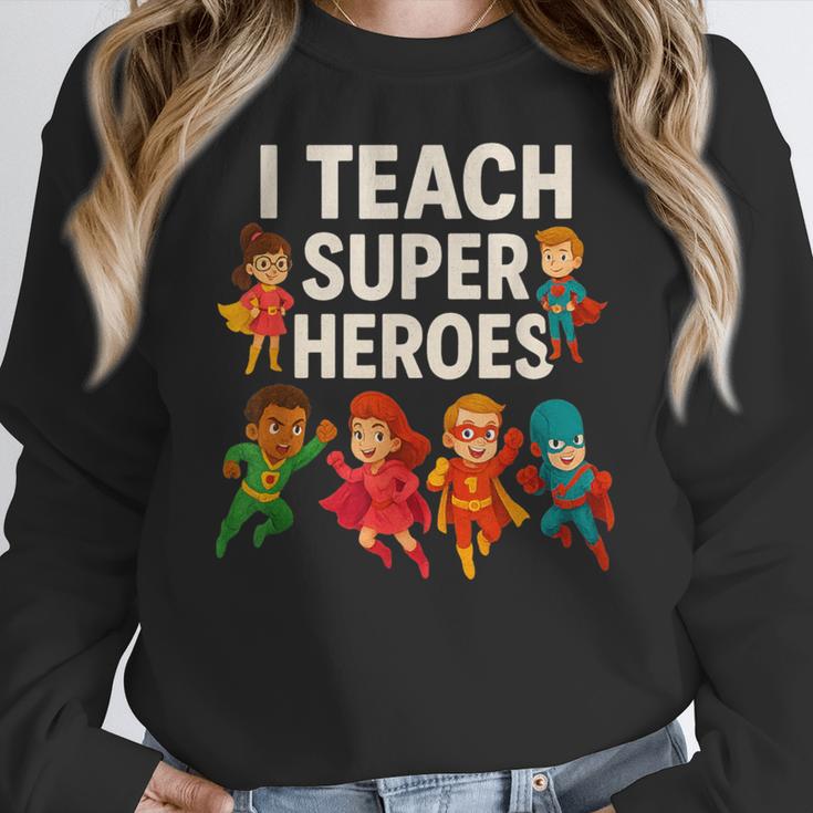 I Teach Super Heroes Teacher Women Crewneck Sweatshirt, Super Teacher Gifts, funny design I Teach Super Heroes Teacher Women Crewneck Sweatshirt, Super Teacher Gifts, funny design