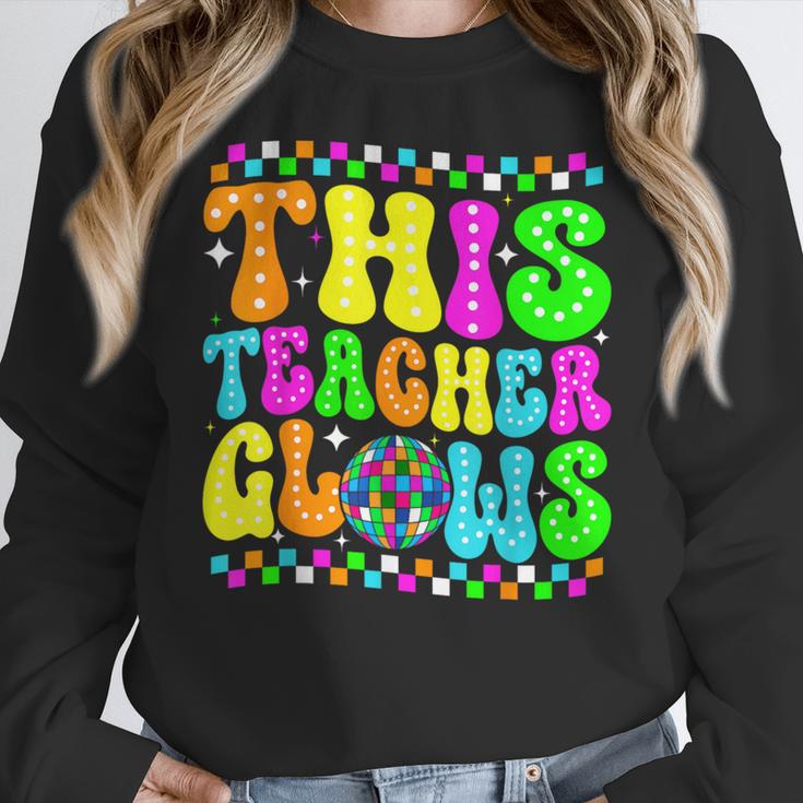 This Teacher 80s 90s Teachers's Day Glows Last Day Of School Women Crewneck Sweatshirt, 90s Teacher Gifts, funny design This Teacher 80s 90s Teachers's Day Glows Last Day Of School Women Crewneck Sweatshirt, 90s Teacher Gifts, funny design