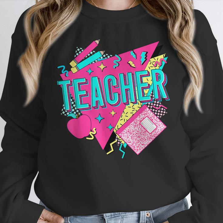 Teacher 90s Retro Colorful Teacher Of The 90s Back To School Women Crewneck Sweatshirt, 90s Teacher Gifts, funny design Teacher 90s Retro Colorful Teacher Of The 90s Back To School Women Crewneck Sweatshirt, 90s Teacher Gifts, funny design