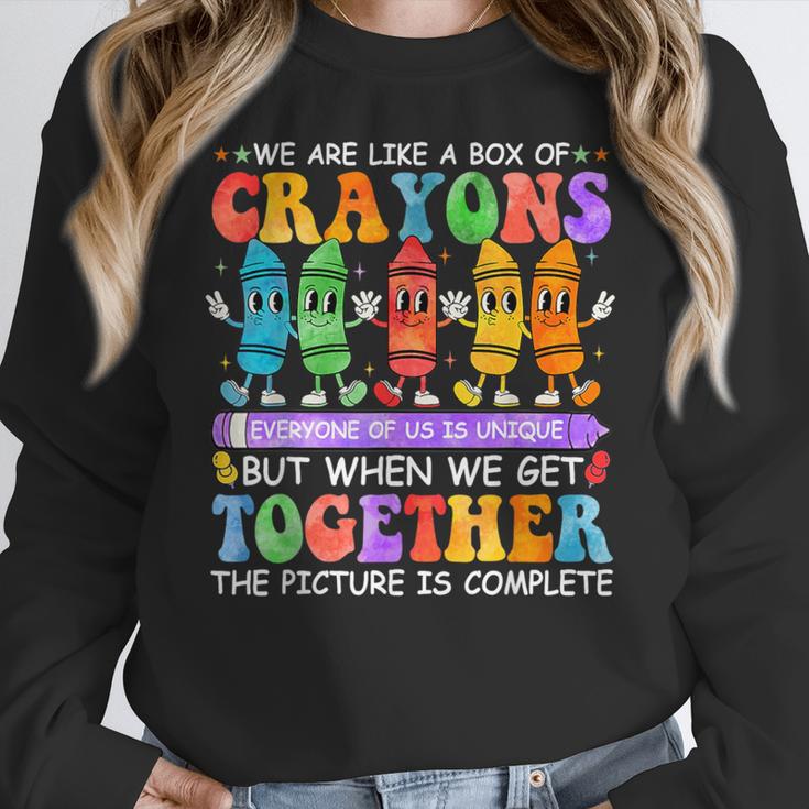 Teacher We Are Like A Box Of Crayons Back To School Men Women Kids Women Crewneck Sweatshirt, funny design Teacher We Are Like A Box Of Crayons Back To School Men Women Kids Women Crewneck Sweatshirt, funny design