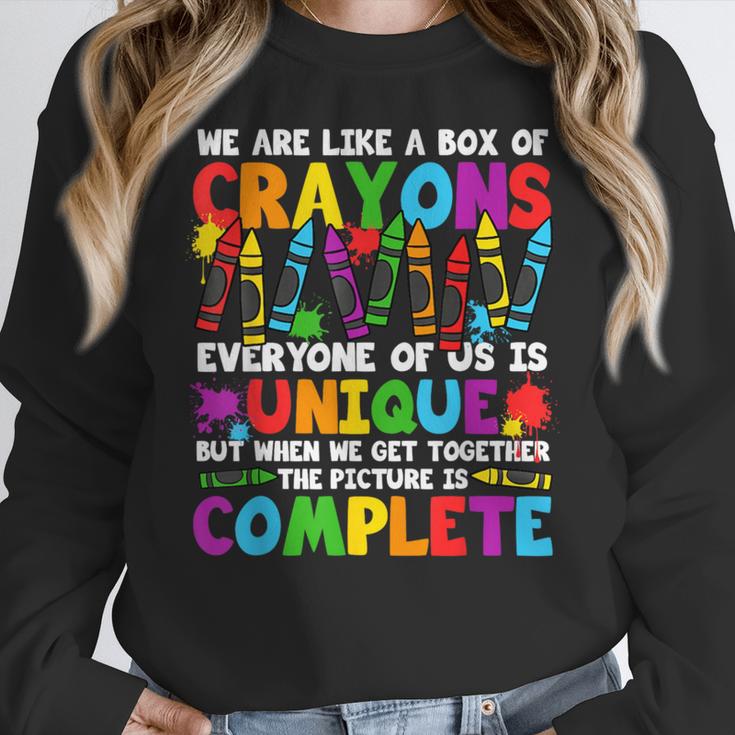 Teacher We Are Like A Box Of Crayons Back To School Women Crewneck Sweatshirt, funny design Teacher We Are Like A Box Of Crayons Back To School Women Crewneck Sweatshirt, funny design