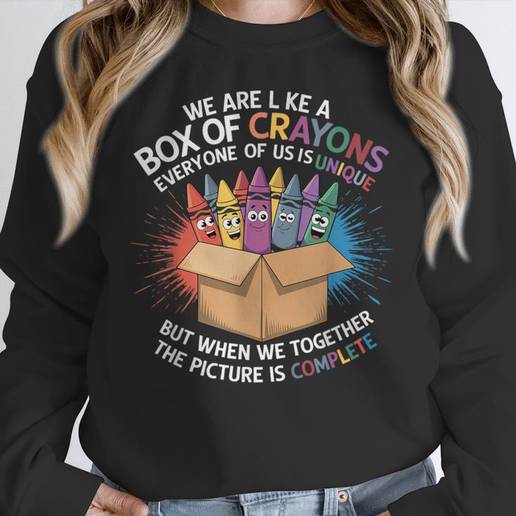 Teacher We Are Like a Box Of Crayons Women Crewneck Sweatshirt, funny design Teacher We Are Like a Box Of Crayons Women Crewneck Sweatshirt, funny design