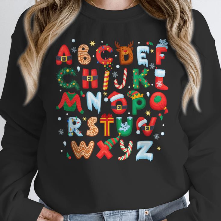 Teacher Christmas Alphabet Back To School Holiday Learning Women Crewneck Sweatshirt, funny design Teacher Christmas Alphabet Back To School Holiday Learning Women Crewneck Sweatshirt, funny design