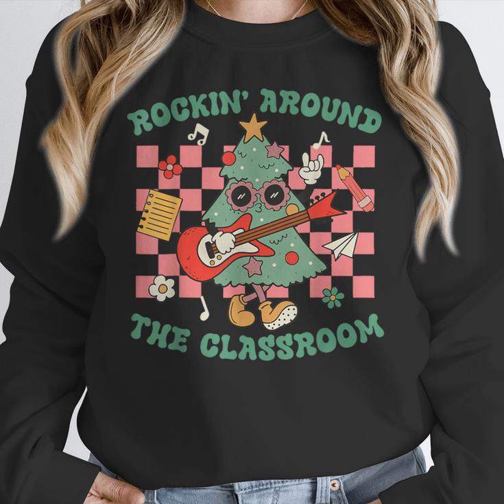 Teacher Christmas Rockin' Around The Classroom Men Women Kids Women Crewneck Sweatshirt, funny design