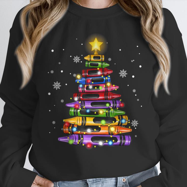 Teacher Crayon Christmas Tree Lights Student School Xmas Women Crewneck Sweatshirt, funny design Teacher Crayon Christmas Tree Lights Student School Xmas Women Crewneck Sweatshirt, funny design