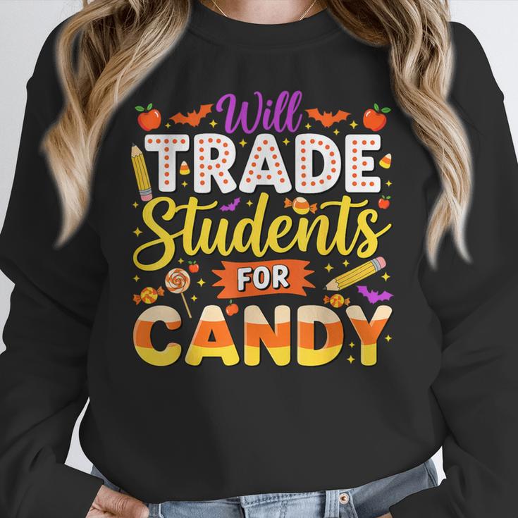 Teacher Cute Will Trade Students For Candy Halloween Costume Women Crewneck Sweatshirt, funny design