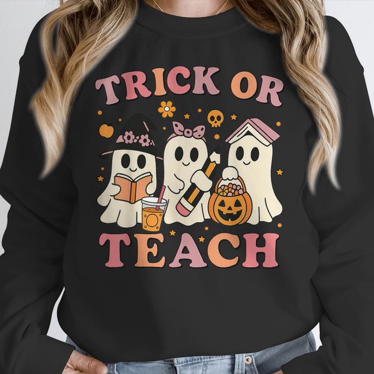 Teacher Halloween Trick Or Teach Cute Ghost Coffee Pumpkins Women Crewneck Sweatshirt, funny design Teacher Halloween Trick Or Teach Cute Ghost Coffee Pumpkins Women Crewneck Sweatshirt, funny design