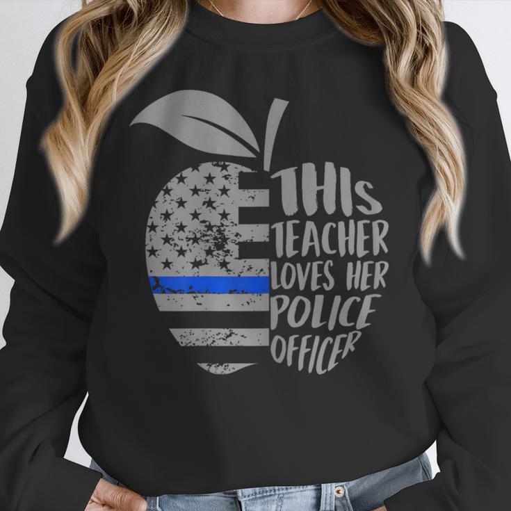 This Teacher Loves Her Police Officer Wife Saying Women Crewneck Sweatshirt, funny design