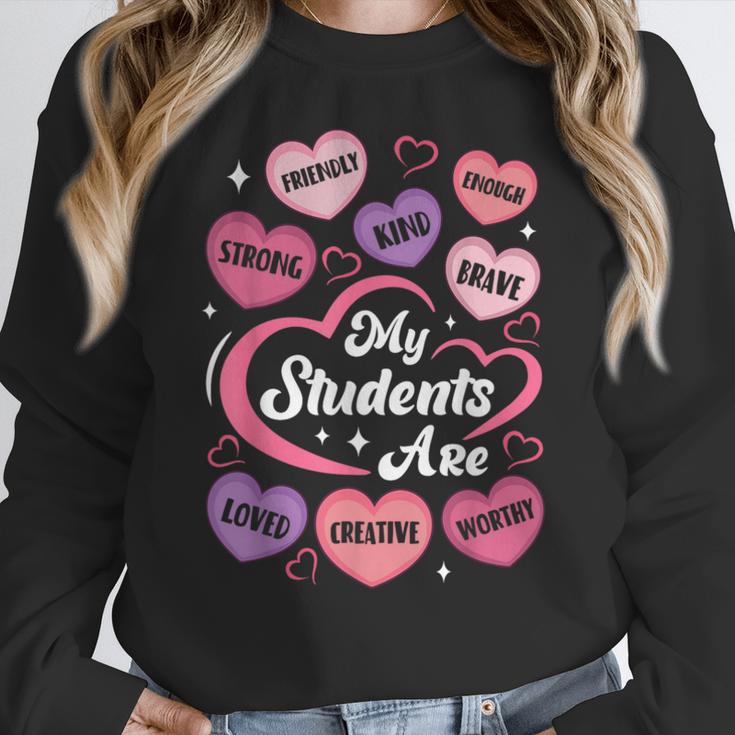 Teacher Positive Affirmations Candy Heart Valentine's Day Women Crewneck Sweatshirt, funny design Teacher Positive Affirmations Candy Heart Valentine's Day Women Crewneck Sweatshirt, funny design