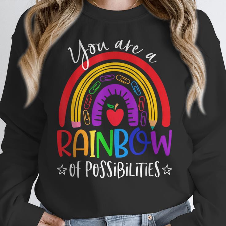 Teacher You Are a Rainbow Of Possibilities Funny Women Crewneck Sweatshirt, funny design Teacher You Are a Rainbow Of Possibilities Funny Women Crewneck Sweatshirt, funny design