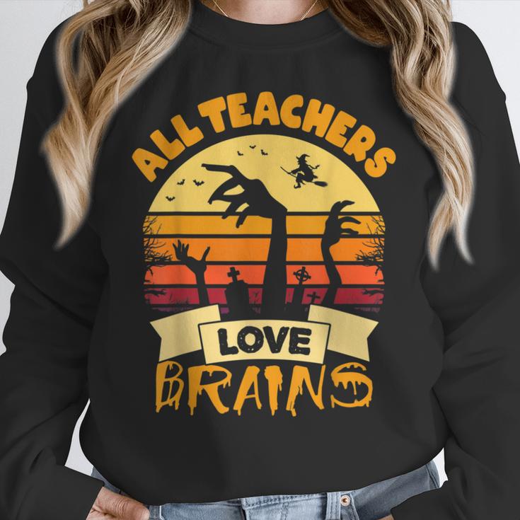 Teacher Shirts Halloween All Teachers Love Brains Women Crewneck Sweatshirt, funny design Teacher Shirts Halloween All Teachers Love Brains Women Crewneck Sweatshirt, funny design