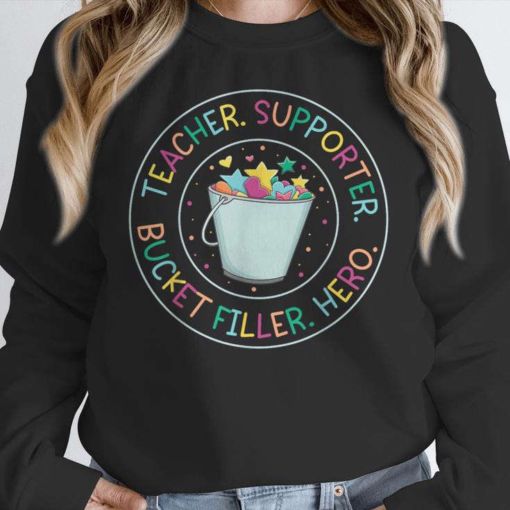 Teacher Supporter Bucket Filler Hero Women Crewneck Sweatshirt, funny design