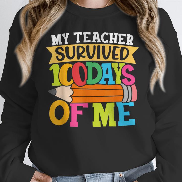My Teacher Survived 100 Days Of Me 100th Day Of School Kids Women Crewneck Sweatshirt, funny design