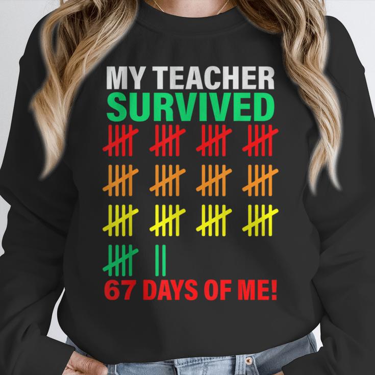 My Teacher Survived 67 Days Of Me School Kids Costume Women Crewneck Sweatshirt, funny design My Teacher Survived 67 Days Of Me School Kids Costume Women Crewneck Sweatshirt, funny design
