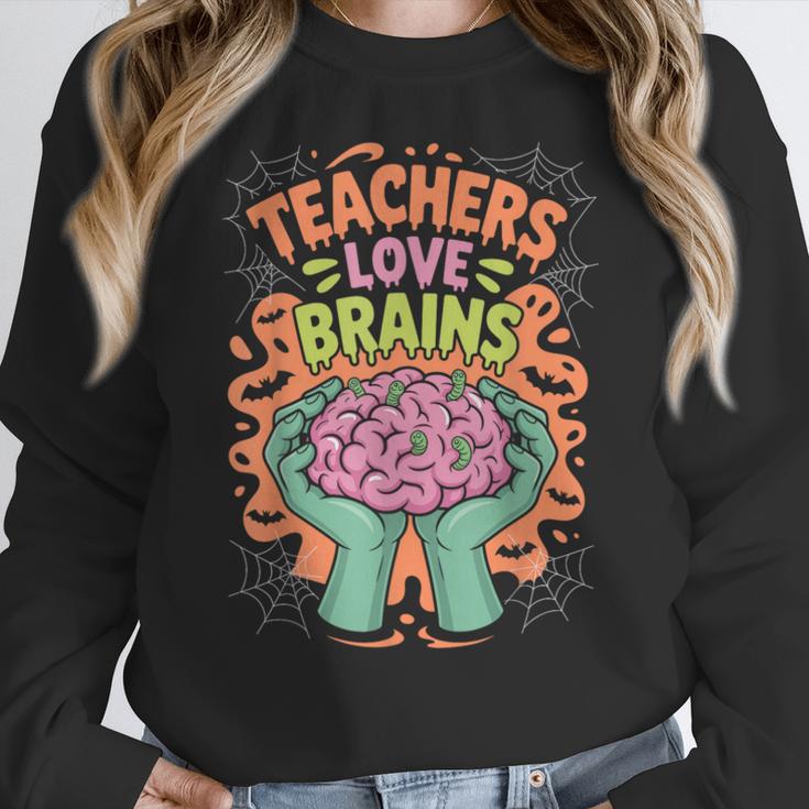 Teacher Teachers Love Brains Halloween Men Women Women Crewneck Sweatshirt, funny design