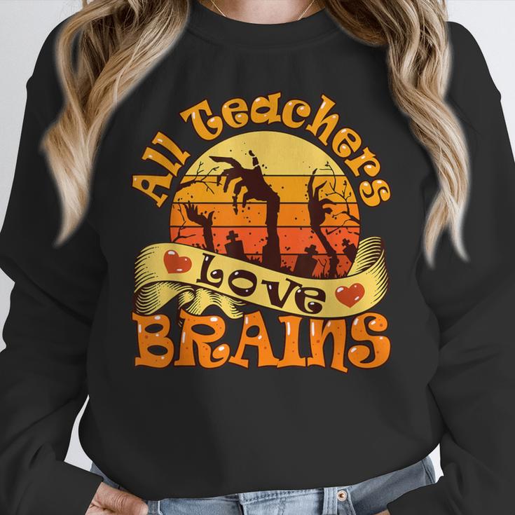 Teacher All Teachers Love Brains Halloween Party Women Crewneck Sweatshirt, funny design Teacher All Teachers Love Brains Halloween Party Women Crewneck Sweatshirt, funny design