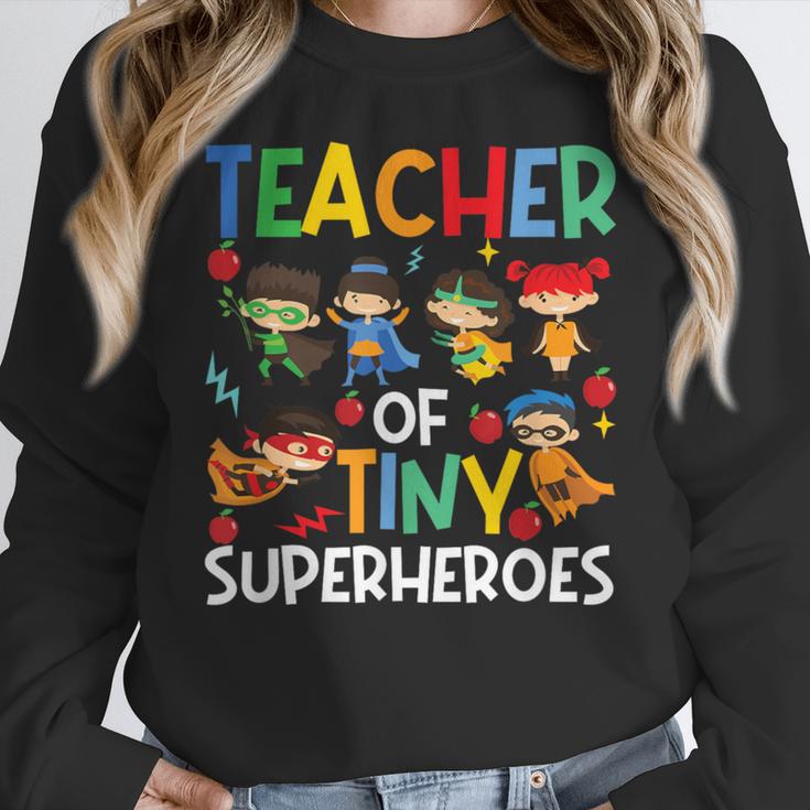 Teacher Of Tiny Superheroes Teach 100th Day Of School Men Women Girls Kids Women Crewneck Sweatshirt, funny design