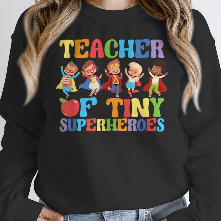 Teacher Of Tiny Superheroes Teach 100th Day Of School Women Crewneck Sweatshirt, funny design Teacher Of Tiny Superheroes Teach 100th Day Of School Women Crewneck Sweatshirt, funny design