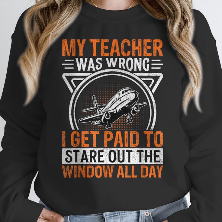 My Teacher Was Wrong I Get Paid To Stare Out The Window Women Crewneck Sweatshirt, funny design My Teacher Was Wrong I Get Paid To Stare Out The Window Women Crewneck Sweatshirt, funny design