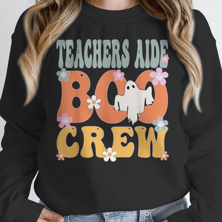 Teachers Aide Boo Crew Ghost Groovy Halloween For Women Women Crewneck Sweatshirt, funny design Teachers Aide Boo Crew Ghost Groovy Halloween For Women Women Crewneck Sweatshirt, funny design
