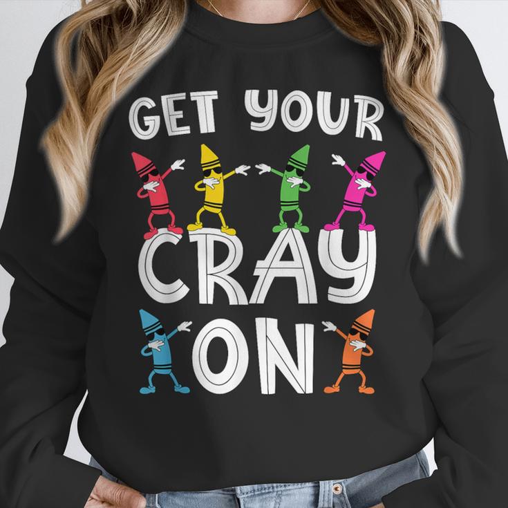 Teacher's Get Your Cray On Dabbing Crayons Women Crewneck Sweatshirt, funny design Teacher's Get Your Cray On Dabbing Crayons Women Crewneck Sweatshirt, funny design