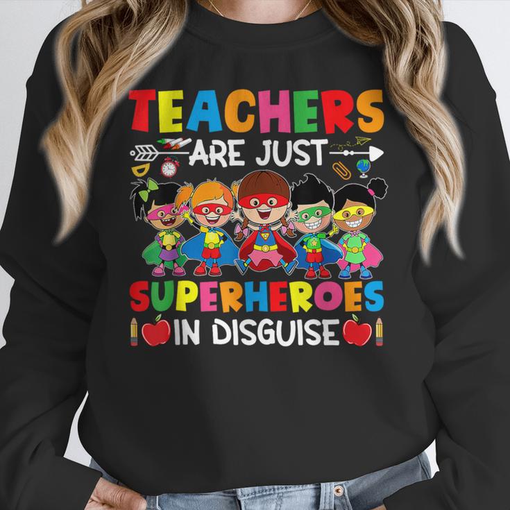 Teachers Are Just Superheroes In Disguise Back To School Women Crewneck Sweatshirt, funny design Teachers Are Just Superheroes In Disguise Back To School Women Crewneck Sweatshirt, funny design
