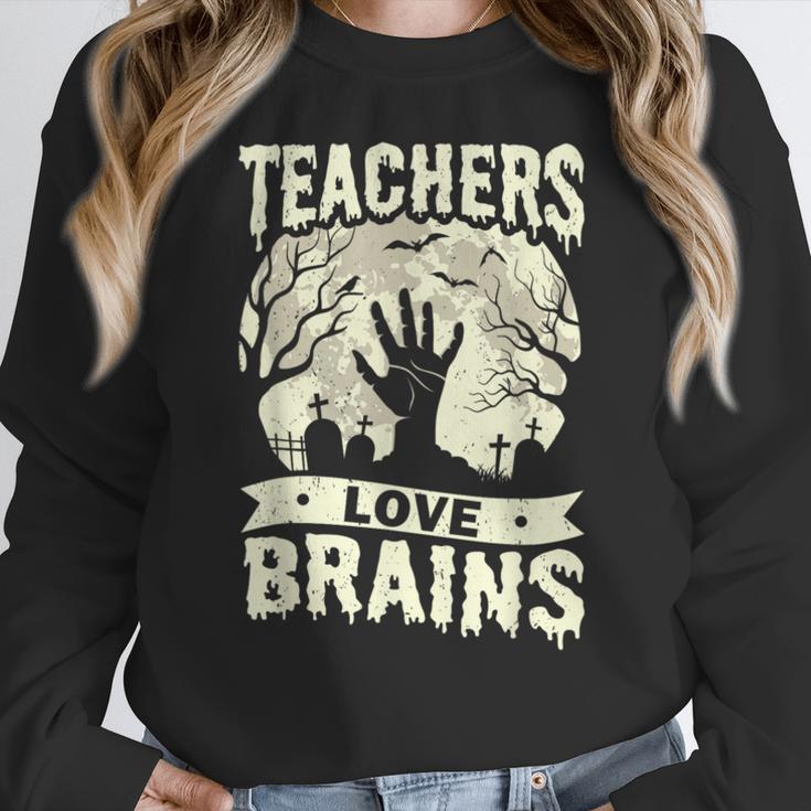 Teachers Love Brains Halloween Costume Boo Trick Teach Women Crewneck Sweatshirt, funny design Teachers Love Brains Halloween Costume Boo Trick Teach Women Crewneck Sweatshirt, funny design