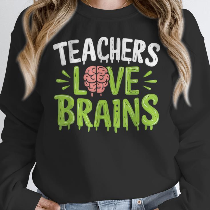 Teachers Love Brains Halloween Teacher Zombie Women Crewneck Sweatshirt, funny design Teachers Love Brains Halloween Teacher Zombie Women Crewneck Sweatshirt, funny design