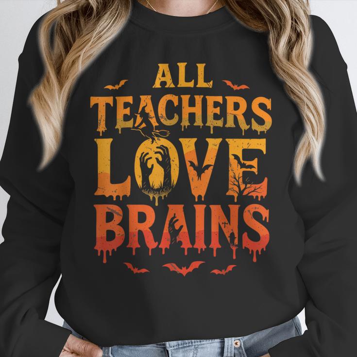 All Teachers Love Brains Shirt Halloween Teacher Women Crewneck Sweatshirt, funny design All Teachers Love Brains Shirt Halloween Teacher Women Crewneck Sweatshirt, funny design