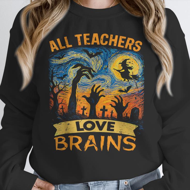 All Teachers Love Brains Shirt Teacher Halloween Tee Women Crewneck Sweatshirt, funny design All Teachers Love Brains Shirt Teacher Halloween Tee Women Crewneck Sweatshirt, funny design