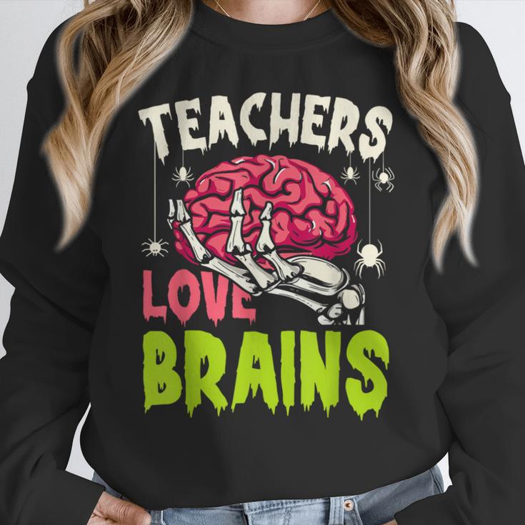 Teachers Love Brains Skeleton Halloween Teacher Funny Women Crewneck Sweatshirt, funny design Teachers Love Brains Skeleton Halloween Teacher Funny Women Crewneck Sweatshirt, funny design