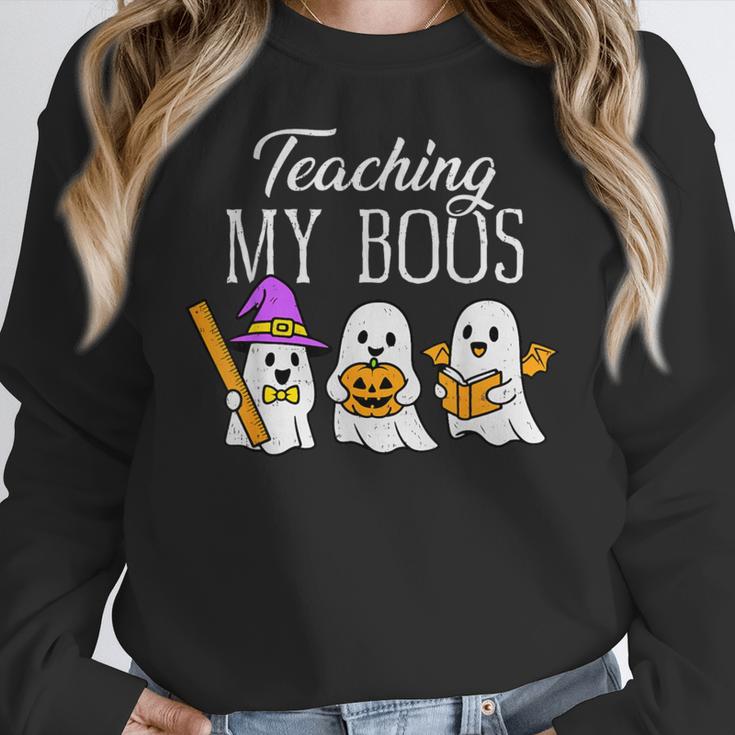 Teaching My Boos Ghost Teacher Halloween Spooky Educator Women Crewneck Sweatshirt, funny design Teaching My Boos Ghost Teacher Halloween Spooky Educator Women Crewneck Sweatshirt, funny design