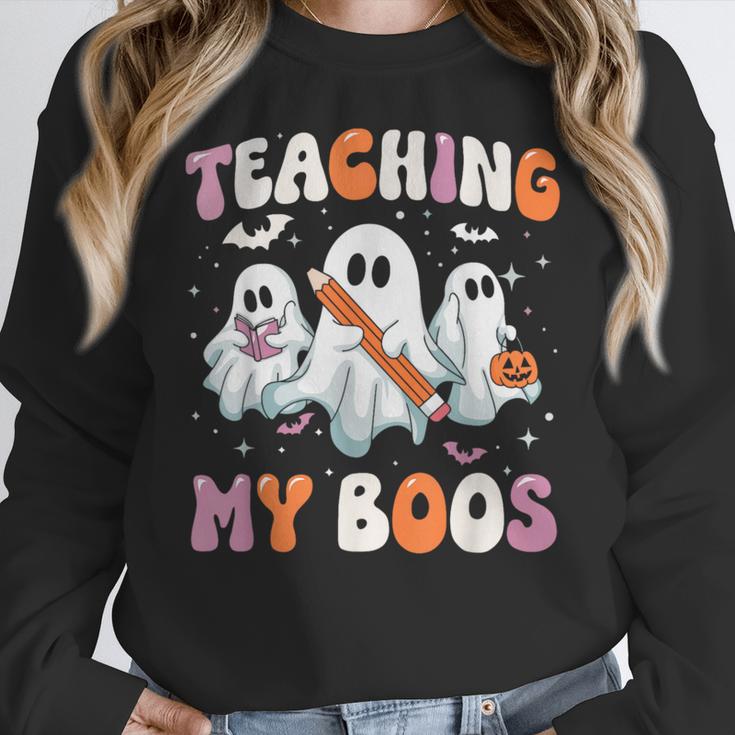 Teaching My Boos Teacher Cute Ghost Teacher Halloween Women Crewneck Sweatshirt, funny design Teaching My Boos Teacher Cute Ghost Teacher Halloween Women Crewneck Sweatshirt, funny design