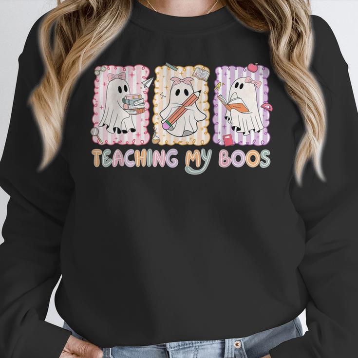 Teaching Is My Boos Teacher Ghost Halloween Women Girls Women Crewneck Sweatshirt, funny design