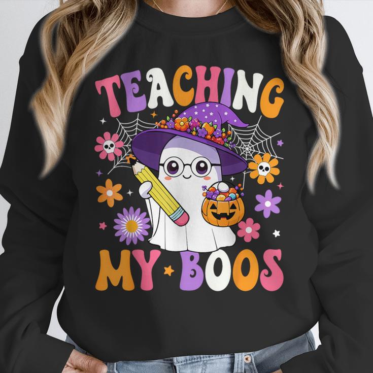 Teaching My Boos Teacher Ghost Teach Halloween Teacher Women Crewneck Sweatshirt, funny design