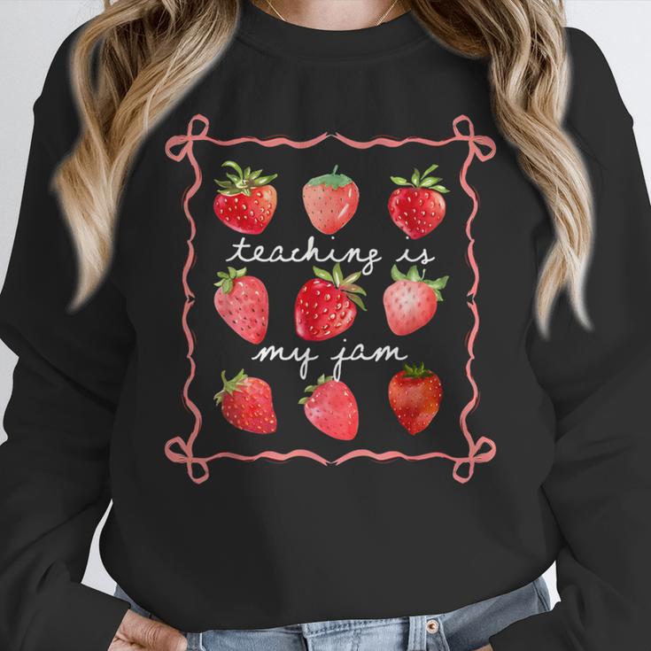 Teaching Is My Jam Strawberry Kinder Team Teacher Women Crewneck Sweatshirt, funny design Teaching Is My Jam Strawberry Kinder Team Teacher Women Crewneck Sweatshirt, funny design