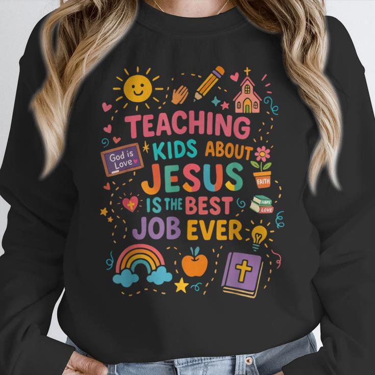 Teaching Kids About Jesus Is The Best Job Ever Bible Teacher Women Crewneck Sweatshirt, funny design Teaching Kids About Jesus Is The Best Job Ever Bible Teacher Women Crewneck Sweatshirt, funny design