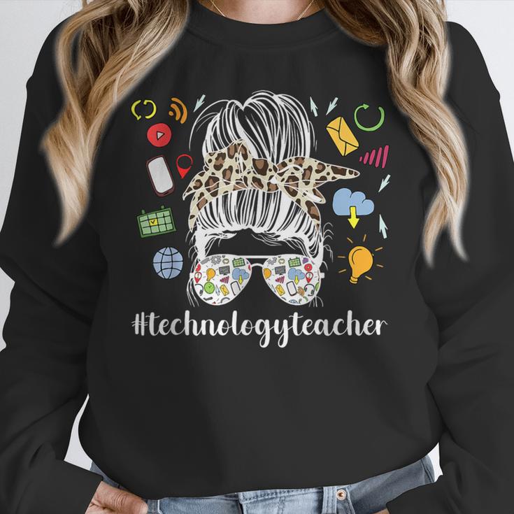 Technology Teacher Messy Bun Technology Teaching Women Crewneck Sweatshirt, funny design Technology Teacher Messy Bun Technology Teaching Women Crewneck Sweatshirt, funny design