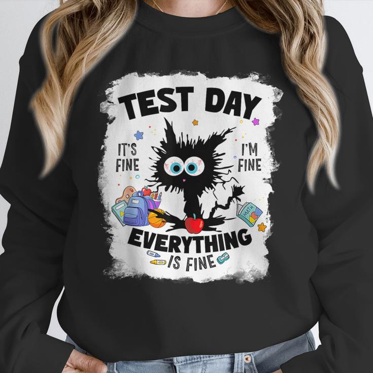 Test Day Stressed Cat Teacher Student Kids Testing Day Women Crewneck Sweatshirt, funny design