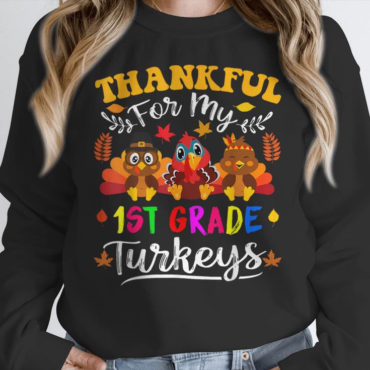 Thankful For My 1st Grade Turkeys Thanksgiving Teacher Fall Women Crewneck Sweatshirt, funny design Thankful For My 1st Grade Turkeys Thanksgiving Teacher Fall Women Crewneck Sweatshirt, funny design