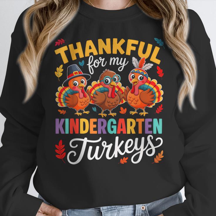 Thankful For My Kindergarten Turkeys Thanksgiving Teacher Women Crewneck Sweatshirt, funny design Thankful For My Kindergarten Turkeys Thanksgiving Teacher Women Crewneck Sweatshirt, funny design