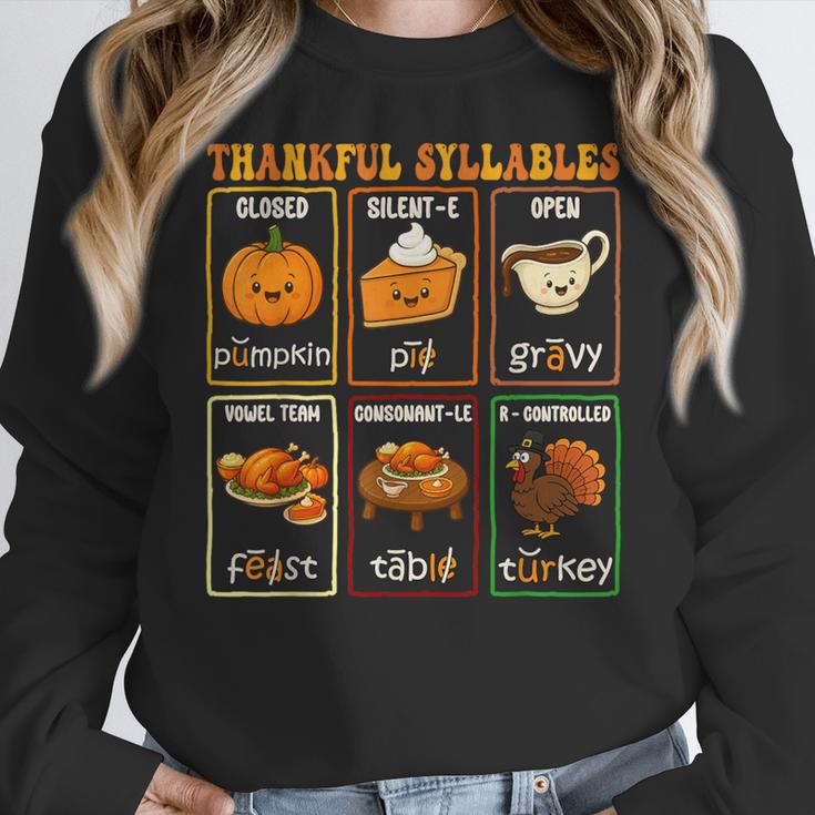 Thankful Syllables Thanksgiving Phonics Reading Teacher Fall Women Crewneck Sweatshirt, funny design Thankful Syllables Thanksgiving Phonics Reading Teacher Fall Women Crewneck Sweatshirt, funny design