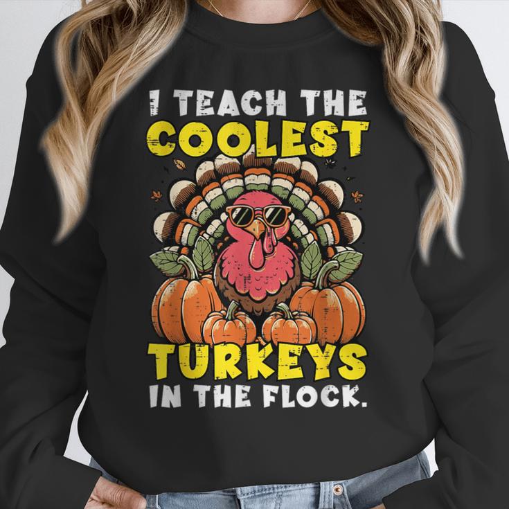 Thanksgiving I Teach Coolest Turkeys Teacher Fall Women Men Women Crewneck Sweatshirt, funny design