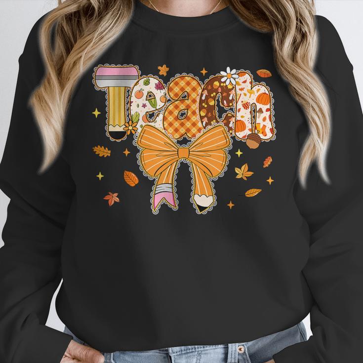 Thanksgiving Teacher Pencil Bow One Thankful Teacher Fall Women Crewneck Sweatshirt, funny design Thanksgiving Teacher Pencil Bow One Thankful Teacher Fall Women Crewneck Sweatshirt, funny design