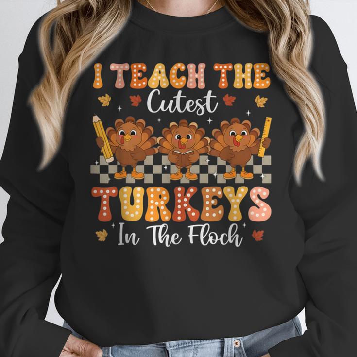 Thanksgiving Teacher I Teach The Cutest Turkeys In The Flock Women Crewneck Sweatshirt, funny design Thanksgiving Teacher I Teach The Cutest Turkeys In The Flock Women Crewneck Sweatshirt, funny design