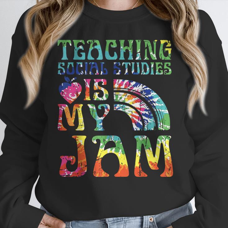 Tie Dye Teaching Social Studies Is My Jam Sunglasses Teacher Women Crewneck Sweatshirt, funny design Tie Dye Teaching Social Studies Is My Jam Sunglasses Teacher Women Crewneck Sweatshirt, funny design